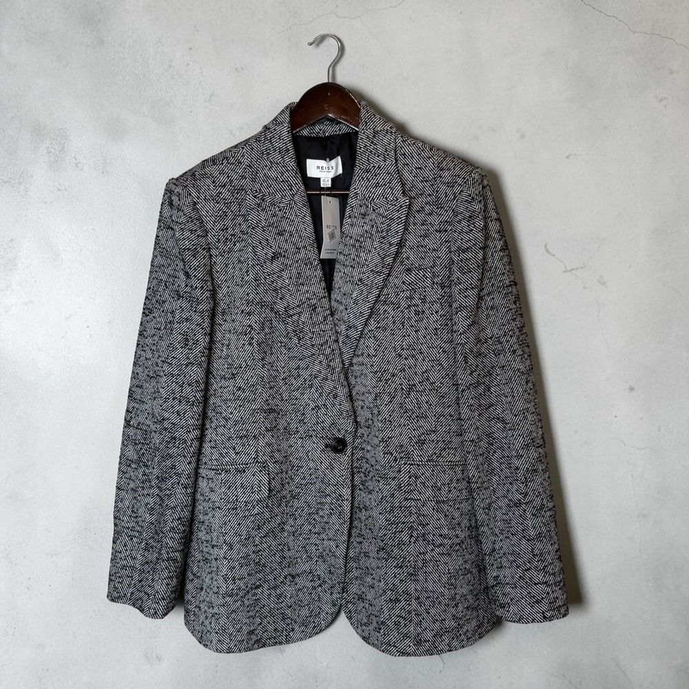 Reiss Bonnie Herringbone Blazer NEW Single Button‎ Wool Blend Textured size 12